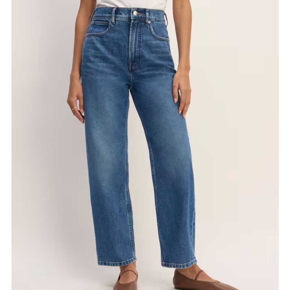 NEW Everlane The Way High Raw Hem Straight Jean in Mid Indigo